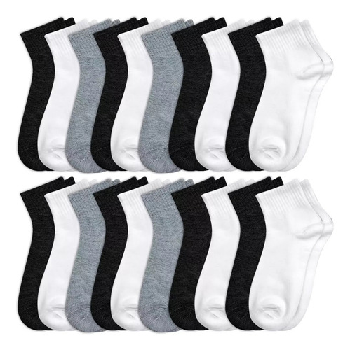 20 Calcetines Tobilleros Unisex Algodón Negro Gris Blancomf