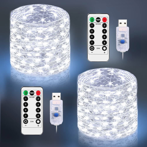 2pcs 20m Luces Navidad Decorativas Tira 200led Blanco Frío
