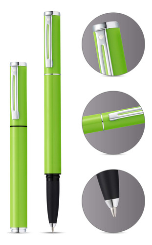 Pluma Estilográfica Pop Borde Cromado Punta Media Caja Regal