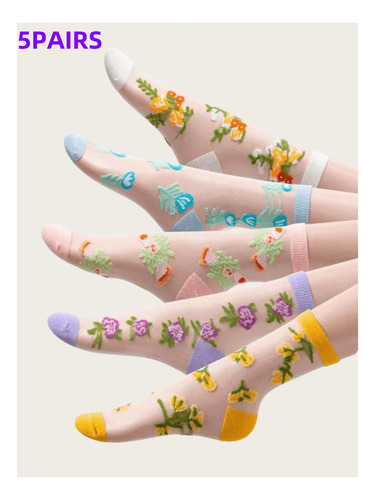 4 Pares De Calcetines De Malla Transparente Con Estampado