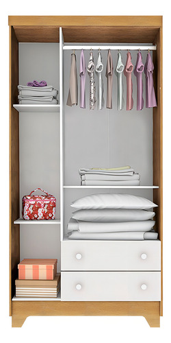Armario infantil Malu con 3 puertas, madera de abedul blanco satinado
