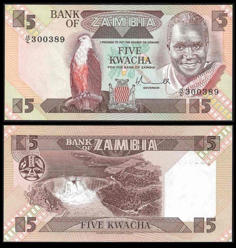 Zâmbia 5 Kwacha 1980 P. 25a Fe Cédula - Tchequito