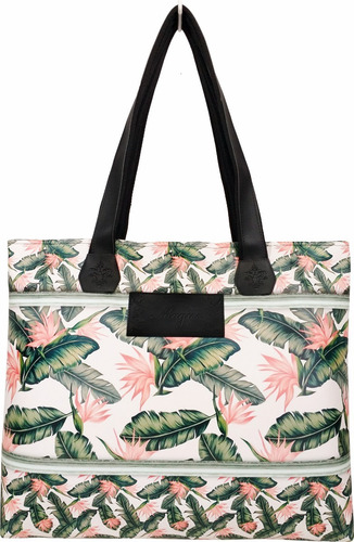 Bolsa Com Necessaire Feminina Tropical Folhas Magicc BN-191