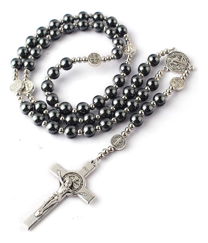 Rosario De Hematita 8 Mm Con Abalorio Acero Inoxidable 4 Mm