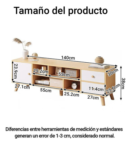 Mueble Para Tv Rack Modelo Estilo Vintage Mesa Con 3 Puertas Blanco Cálido + Color Roble Campestre