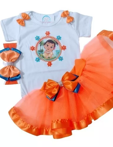 Roupinha Mesversario Moana Baby Com Saia Tutu E Laço