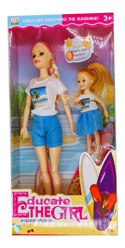 Set Muñecas Tipo Barbie Y Chelsea Surfista Playa +tabla Surf