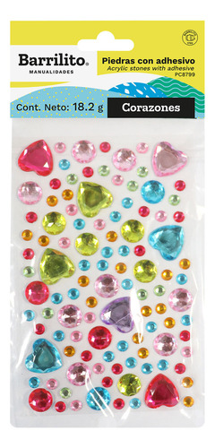 Piedras De Acrílico Con Adhesivo Barrilito, Decorativas Color Forma de Corazón Diámetro 1 cm Largo 1 cm
