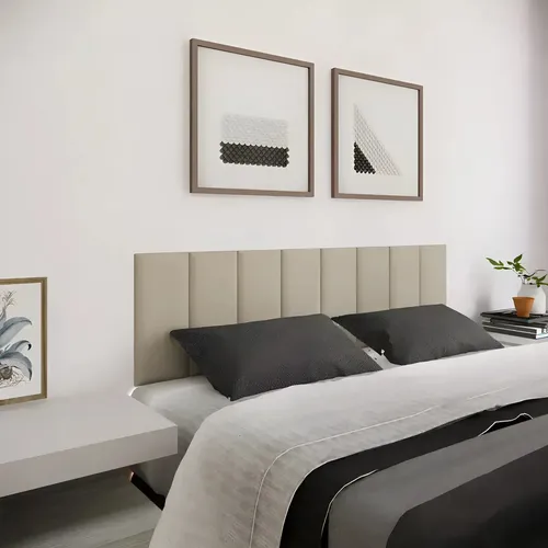 Cabeceira Modular Cama Box Queen 1,60m Com 8 Módulos ​Estofados 20cm Larg. X 45cm Alt. Tecido Suede Bege Acompanha Fita ...