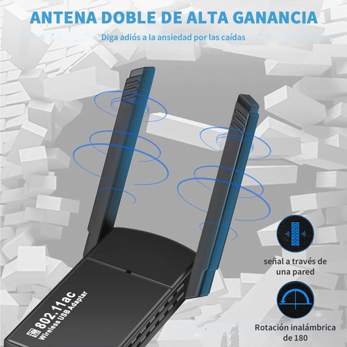 Adaptador Wifi Usb 1300mbps 5dbi Wifi Receptor