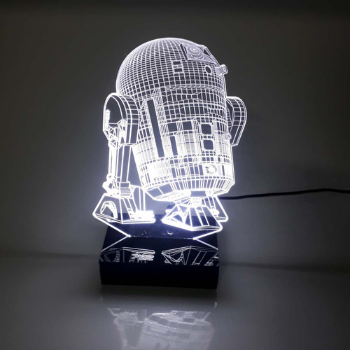 Abajur E Luminária R2d2 De Acrílico Com Led Branco