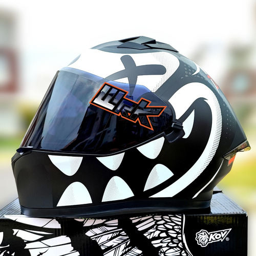 Casco Moto Negro Blanco Kov Pixel Integral Certificado Rojo