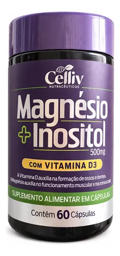 Magnésio + Inositol 500mg + Vit D3 Energia Músculos Memória