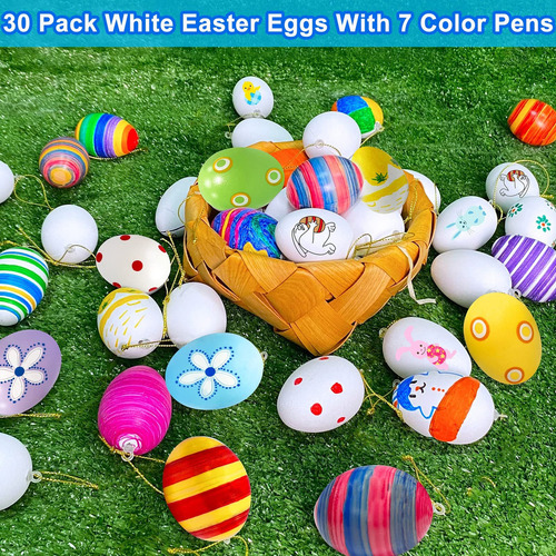 Kit De Decoración De Huevos De Pascua Blancos 30 Huevos De P