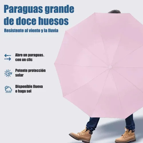 Paraguas Automático Extra Grande Reforzado 60 Varillas Rosa