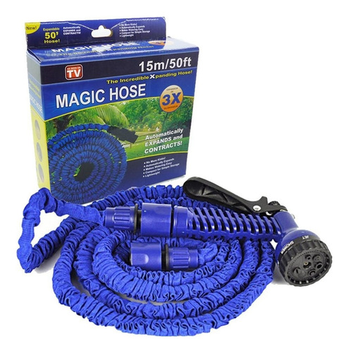 Manguera Expandible 30 Metros Magic Hose + Pistola 7 Chorros Color Azul