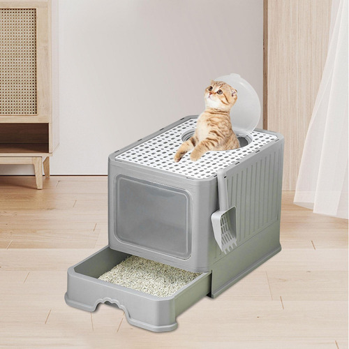 Inodoro Cerrado Para Gatos Con Lado Alto A Prueba De Fugas,