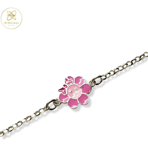 Imagen 2 de 6 de Pulsera Plata Con Dijes Para Nena Flor Y Carita