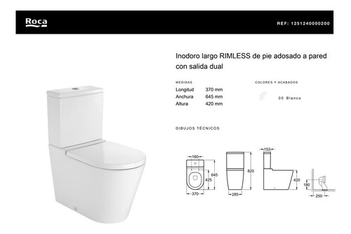 Combo Roca Inspira Inodoro Largo + Deposito De Apoyo + Bidet 1 Orificio
