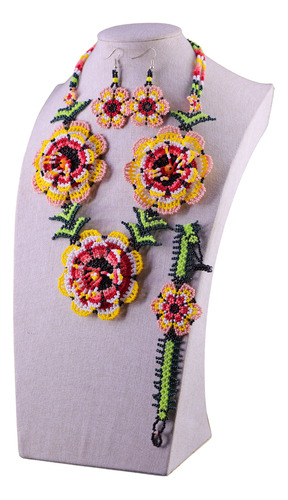 Collar Mujer De Flores Multicolores Set Collar Hecho A Mano