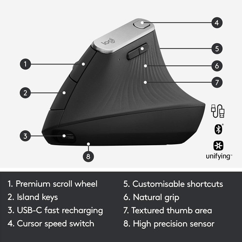 Ratón Inalámbrico Logitech Mx De Diseño Ergonómico Vertical
