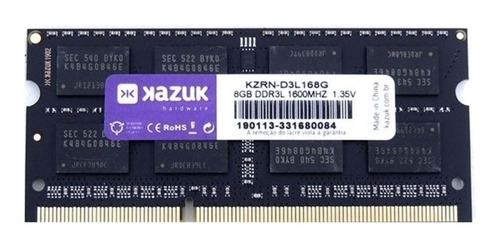 Memória RAM color Preto 8GB 1x8GB Kazuk KZRN-D3L168G