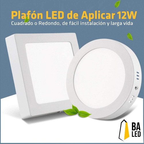 Imagen 6 de 10 de Plafon Led Cuadrado Aplicar 12w Panel Marco Blanco