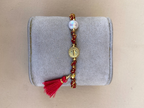 Pulsera Tejida Con San Benito - Perla - Mota