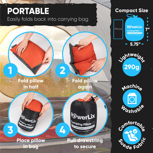 Almohada De Campamento Viscoelástica Lavable E Inflable Naranja
