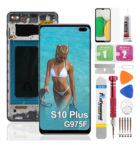 Okbichi Incell Pantalla Táctil Lcd Para Samsung S10 Plus Con Marco Sm-g975f, Sm-g975u, Sm-g975w, Sm-g975u1, Sm-g9750, Sm-g975n, Sm-g975x, Sc-05l