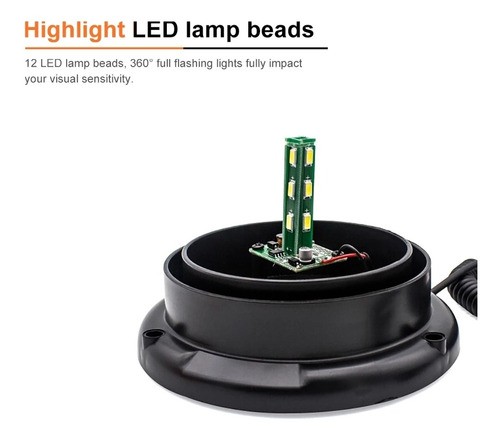 Imagen 7 de 9 de Torreta Led Ambar 12~24v Estrobo C/iman 16w 12 Leds