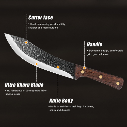 Butcher's Knife -blackened Hammer Pattern Bone Cutting Knife