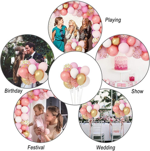 Imagen 4 de 4 de Arco Organico Globos Rosa Gold Dorado Rosas Varios Confetti