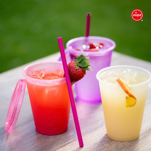 60 Vasos Reusables Con Popote Para Bebida Fría Mini 16 Oz Color Morado Pastel