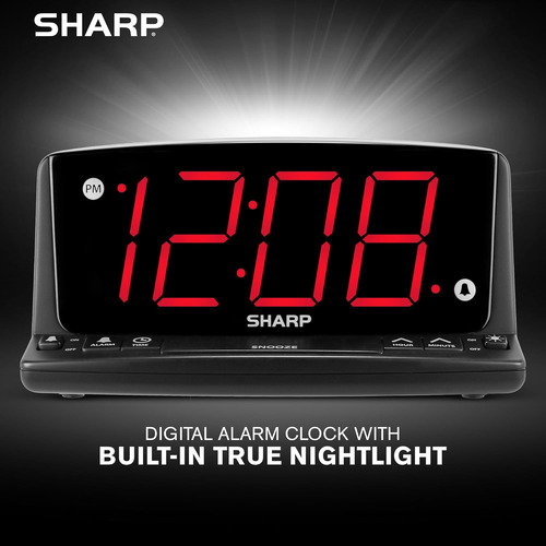 Reloj Despertador Led Sharp - Números Grandes, Luz Nocturna