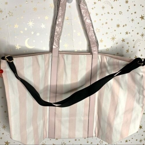 Imagen 2 de 7 de 3d Tote Victoria's Secret Grande Rayas Rosa Blanco Original