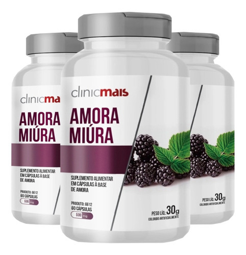 Amora Miura 60 Cápsulas De 500mg Kit Com 3 Sabor Sem sabor