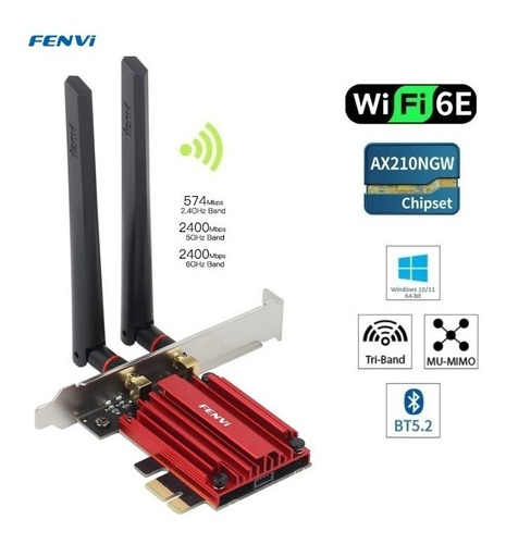 Kit inalámbrico Intel Ax210 Fenvi Pcie Bt 5.3 Wifi 6e 6
