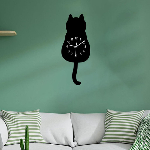 Cartoon Cat Wall Hanging Clock 175x435cm Decoración Negro
