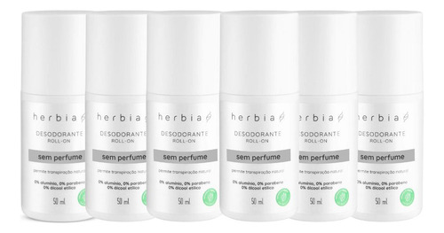 Kit 6 Desodorante Natural Neutro Sem Perfume Hérbia 50ml