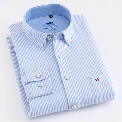 Camisa Casual De Algodón A Rayas Oxford Para Hombre, De Mang