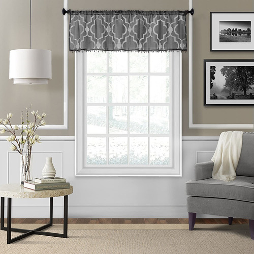 Montego Burnout Trellis Sheer Beaded Window Valance, 52...