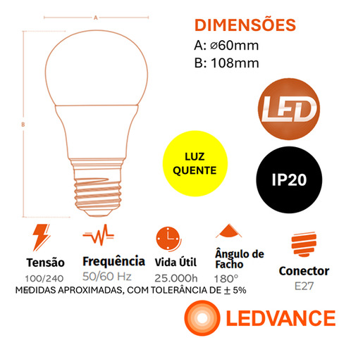 Kit 10 Lampada Led Bulbo 12w Luz Quente 3000k Amarela