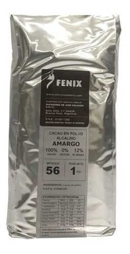 Cacao Amargo En Polvo Fénix 56 10/12 %  X 1kgr