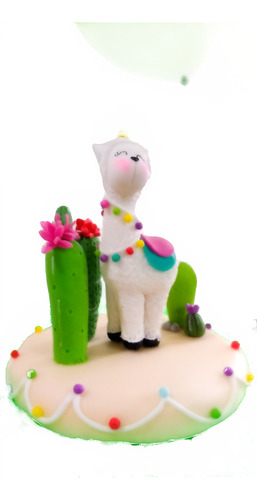 Adorno De Torta Llama Y Cactus 
