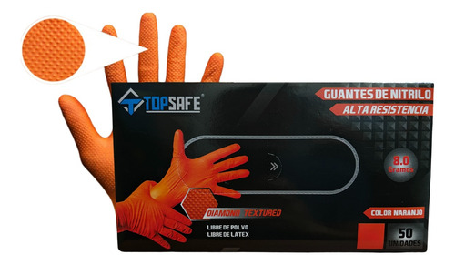 Guantes Nitrilo Naranjo Texturizado Profesional 7,0gr 50 Uds