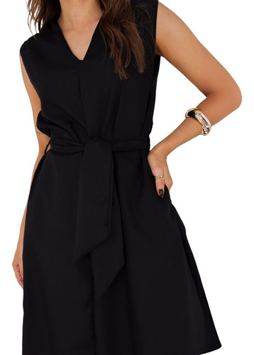 Vestido Midi Com Amarração Moda Estilo Casual