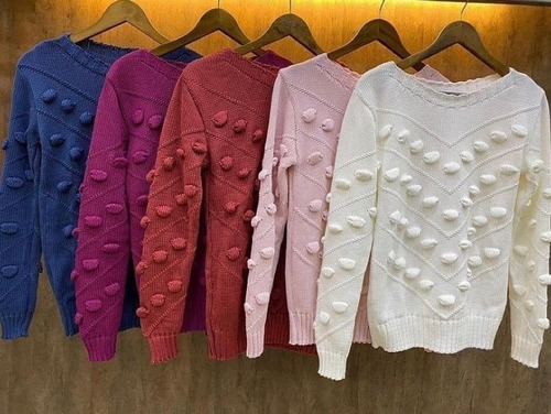 Blusa Feminina Trico Pipoca Moda Inverno Bloguer