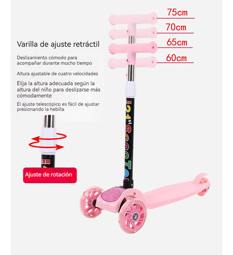 Scooter Infantil Con Led Ruedas Y Taburete,altura Ajustable