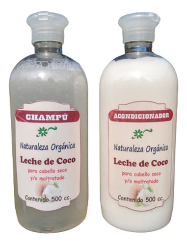 Champu Y Acondicionador Artesanal Leche De Coco X 500 Cc C/u